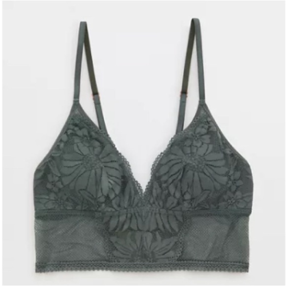 Aerie Hibiscus Lace Padded Longline Bralette in Elegant “Royal Palm” & Crochet.